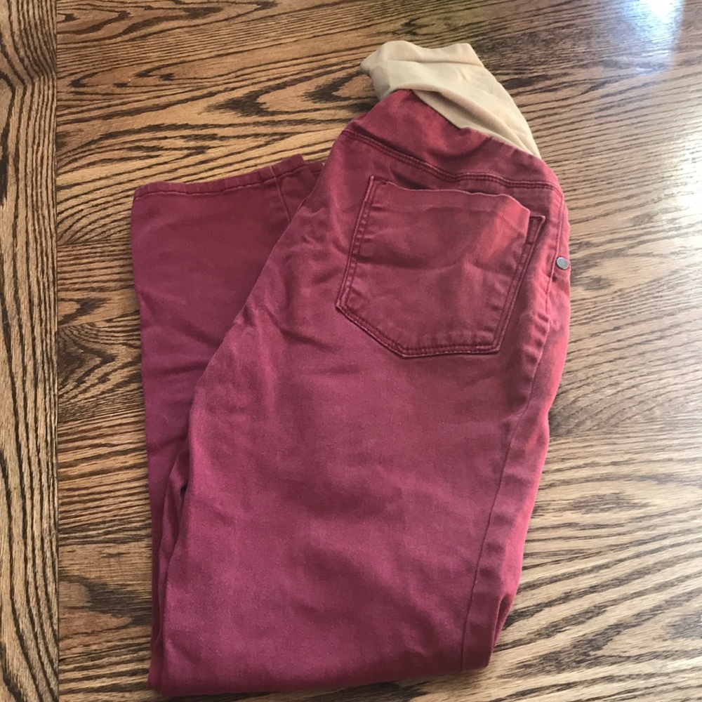 Red maternity jeans